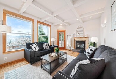 Living Room w/ Box Beam Ceiling