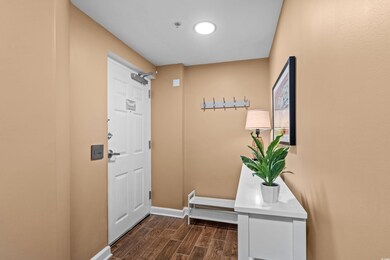 Entryway featuring wood tiled floors and baseboards