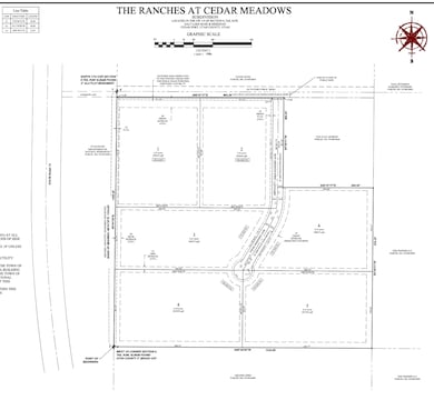 Full subdivision plat for The Ranches at Cedar Meadows showing lot #6