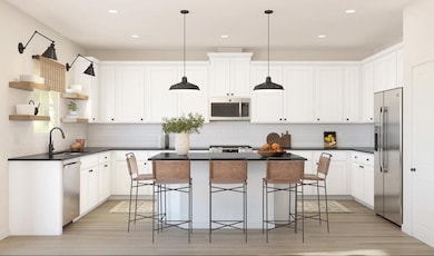 Kitchen with pendant lights