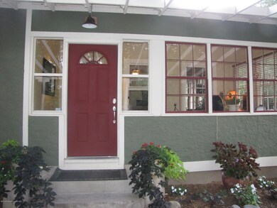 View of the front door and office