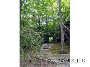 Stone walkways around cabin
