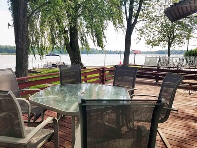 Lakeside deck with lake view.
