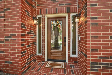 Leaded glass front door with side lights