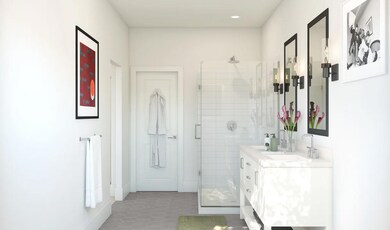 Primary bath with glass shower enclosure