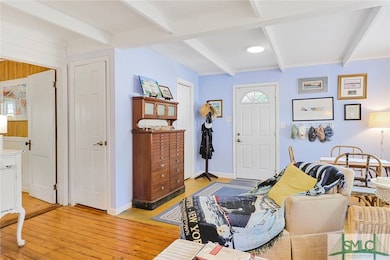 Beamed ceiling in living room