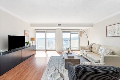 This spacious living area has been freshly painted