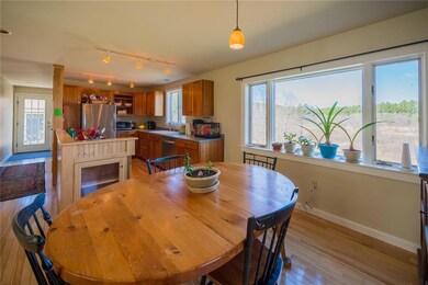 The dining area looks out to the...