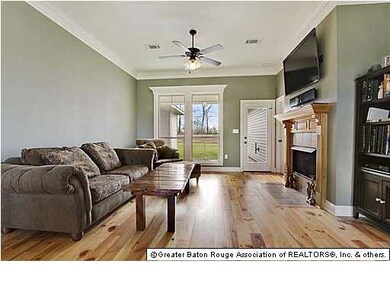 Living room with pine wood floors