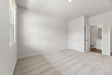 Unfurnished bedroom featuring carpet flooring, bas