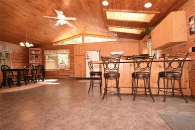 Large kitchen open to dining area