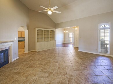 The greatroom continues the tile floors and has a 