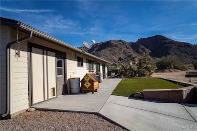 View of patio featuring a mountain view
