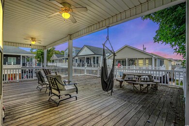 Deck at dusk with ceiling fan