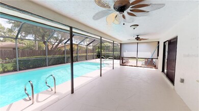 Covered patio and pool area.