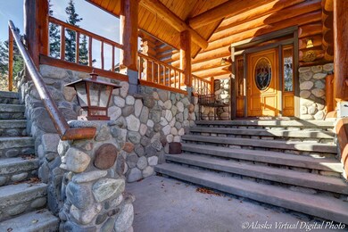 Covered stone & log entry
