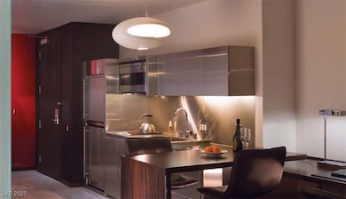 Kitchen with stainless steel microwave, decorative