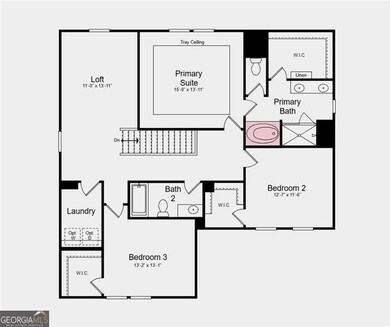 Second Floor Plan - Additional highlights include: additional shelving in the main floor flex room, an unfinished basement, extended hard surface flooring on the main floor, and a tub with a separate shower in the primary bathroom