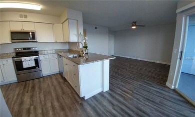 Kitchen and living room from dining area is open a