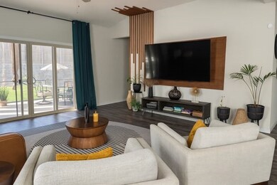 Living area with wood finished floors