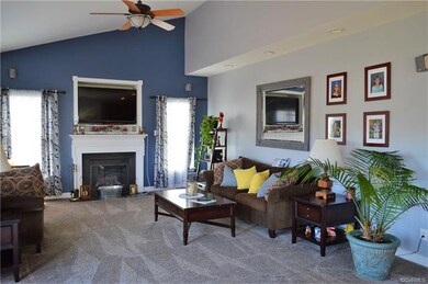 Family room with vaulted ceiling