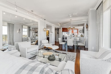 Open concept living/dining/kitchen, with balcony #