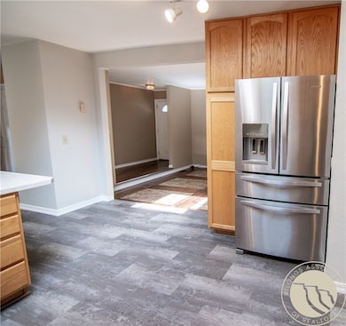 Fridge and living room