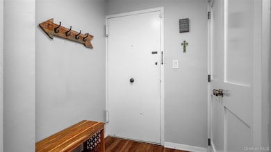 Entry way with double coat closets and another triple closet inside unit.
