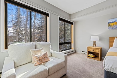 Carpeted bedroom featuring baseboard heating