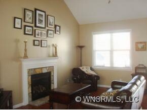 Living Room w Stone Fireplace