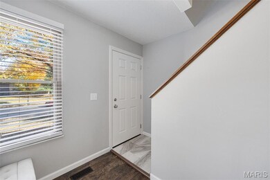 Foyer entrance with dark wood-type flooring and baseboards
