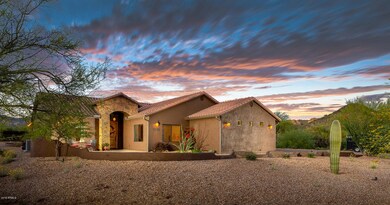 Front of house at sunset