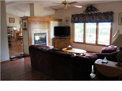Living room with a two way fireplace.