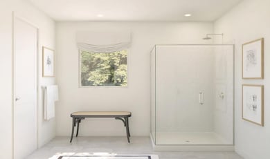 Primary bath with glass shower enclosure