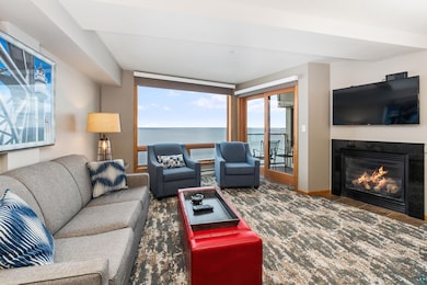 Living room with a water view