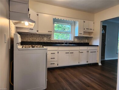 Kitchen featuring range hood, dark countertops, wh