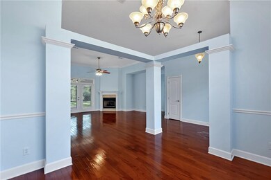 Looking from the formal dining room into the great