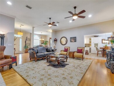 Living Room features hardwood floors, recessed lig