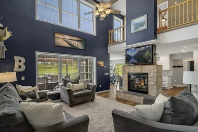 Living room with cathedral ceilings

