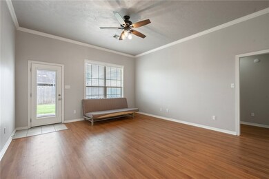 Unfurnished room with light wood-type flooring, ce