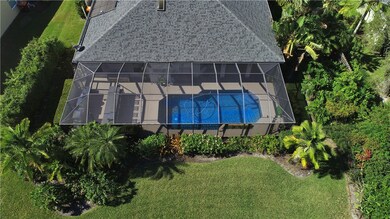 View from above of property featuring a pool