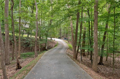 View of asphalt driveway with a wooded view