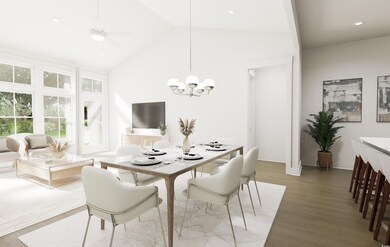 Dining room featuring ceiling fan with notable cha