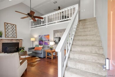 Stairs with dark hardwood / wood-style flooring, h