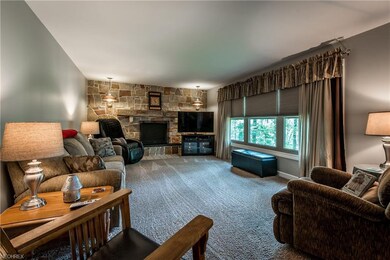 Spacious Living room is warmed by the stone firepl