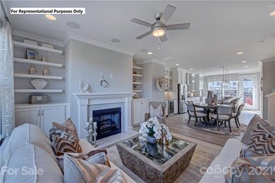 View from living room, includes a gas fireplace