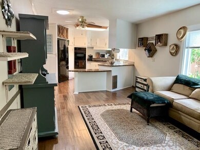 View from family room to kitchen. Note newer wood 