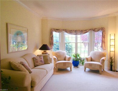 Spacious and clean living room with crown molding,
