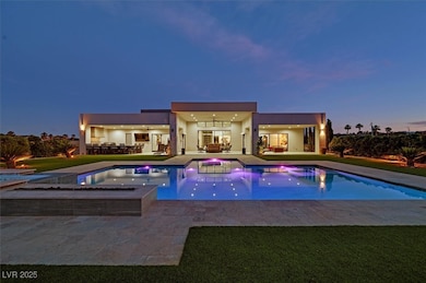 Outdoor pool featuring a ceiling fan, a patio area