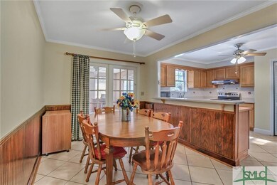 Large tile flooring, wainscoting, crown moulding, 